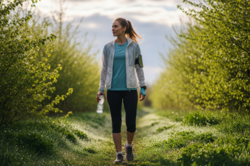 Biegaczka w stroju sportowym wczesną wiosną biega po lesie